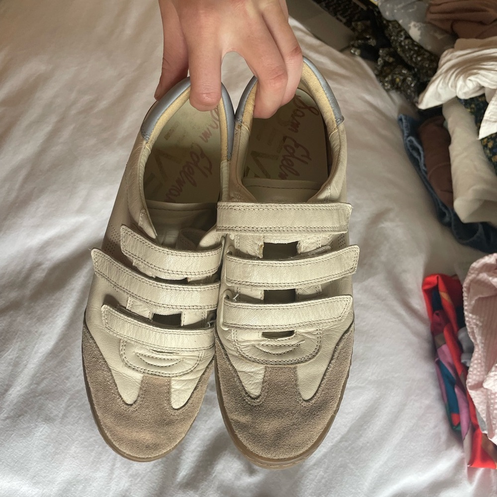 Sam Edelman Beige and Taupe Velcro Sneakers